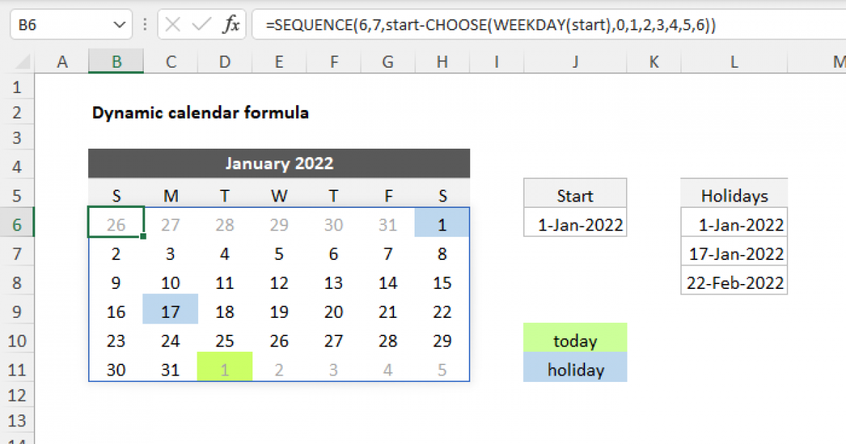 Dynamic calendar formula Excel formula Exceljet